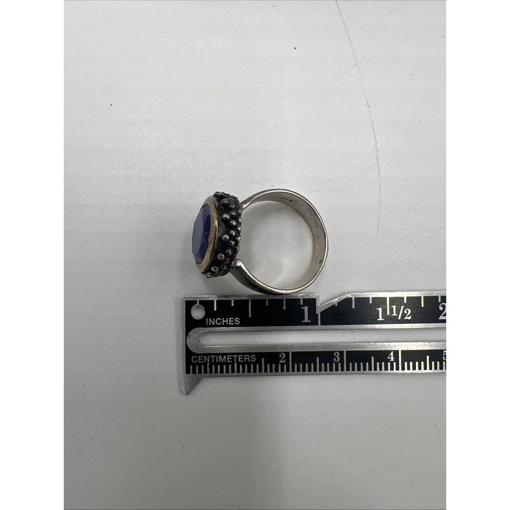 Stunning Blue Lapis Lazuli Caviar Cable 925 Silver & 14K Gold SZ 5.75 6.69 Gram